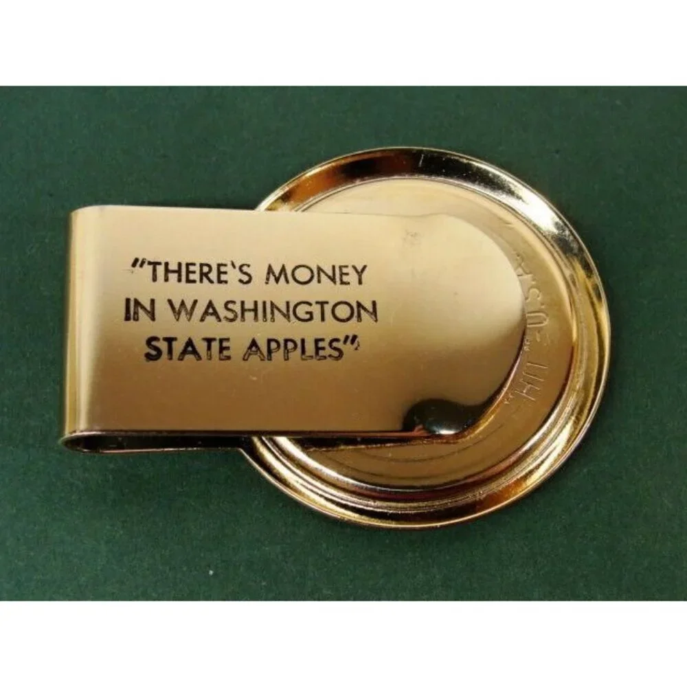 Money Clip Stainless Steel Washington Apples Advertisement Cash Holder Silver